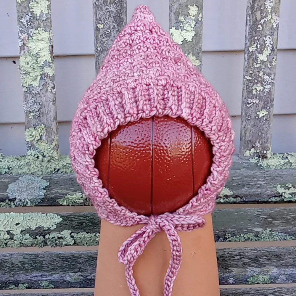 Hand Crafted Hand Crochet Retro 60s Pink Pixie Baby Hat 3-6M